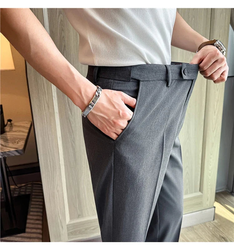 High Quality Modal Acetate Elastic Waist Casual Pants 2026 Spring Summer New Men's Solid Color Slim Fit Business Suit Pants
