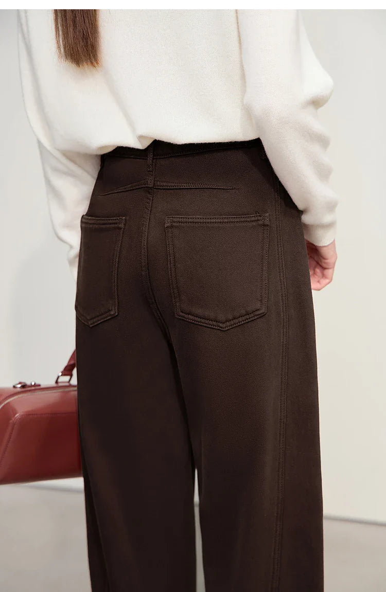 Cotton Jeans 2025 Winter New Solid Color Loose Wide-leg Denim Pant Thicken Warm Versatile Jean Trousers For Ladies 12554073