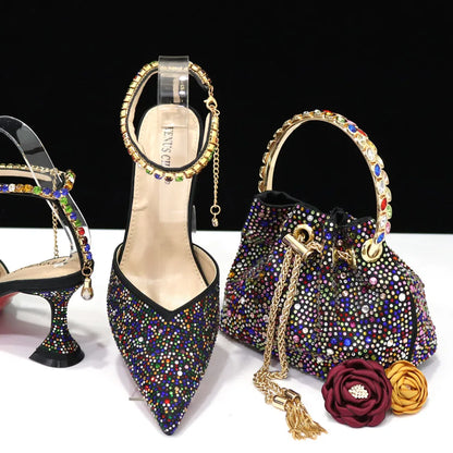 New Arrival Fashion Style Pointed Shoes Bag Soft Handle Bag Anklet Design Medium Heel Ladies Shoes Suitable for Wedding Party