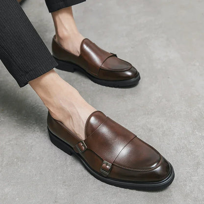 Men Fashion Formal Handmade Monk Shoes Derby  Dress Leather Gentleman Double Buckles Monk Shoes Pointed Wedding Shoes 2024