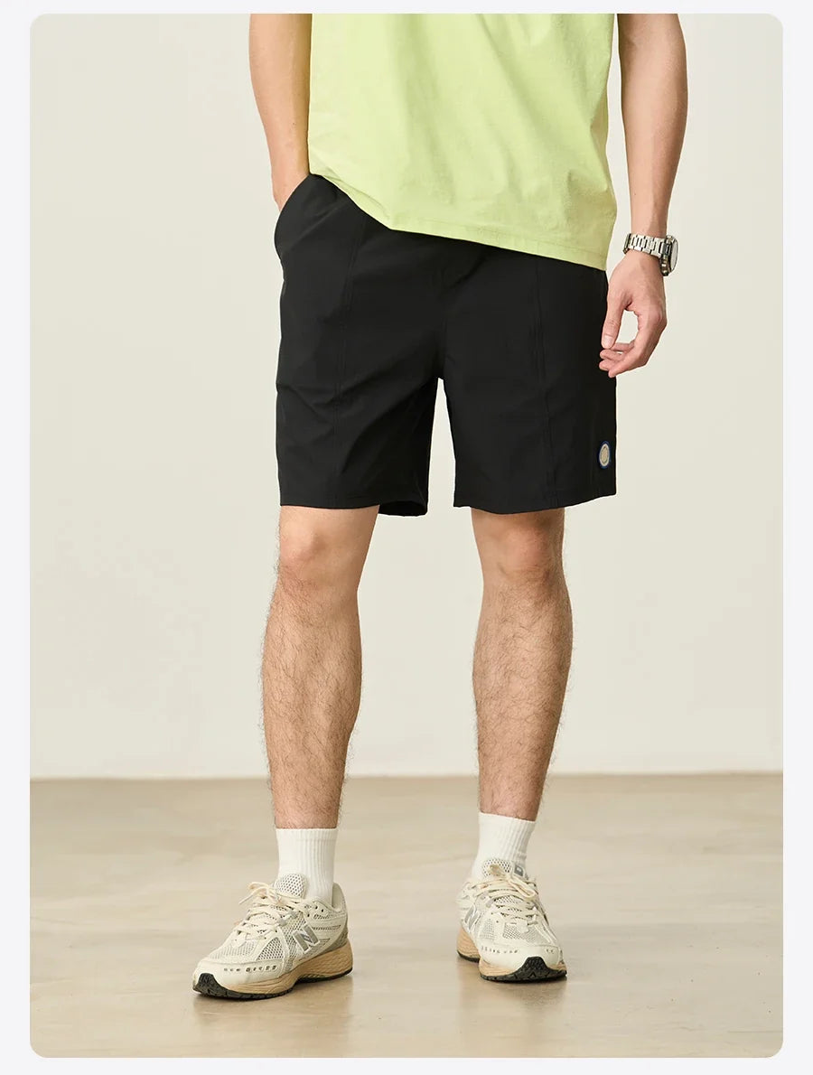 2025 Summer New 145gsm Elastic Fabric Beach Shorts Men Contrast Color Drawstring Athletic Shorts