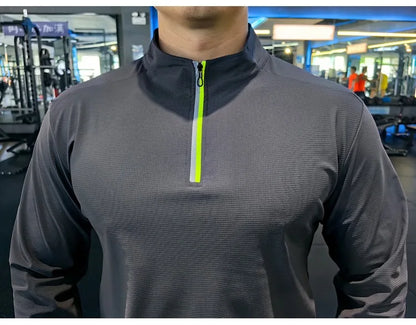 Stand-up Collar Sports Long-sleeved Men Autumn Outdoor Running Gym Fitness Training Clothes Elastic Quick-drying Breathable Top