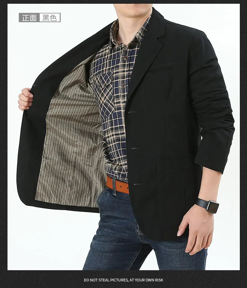 Men Blazer Middle-aged Loose Men Fashion Business British Style Casual Suit Three Button Cotton Casual Clothes Single West Coat