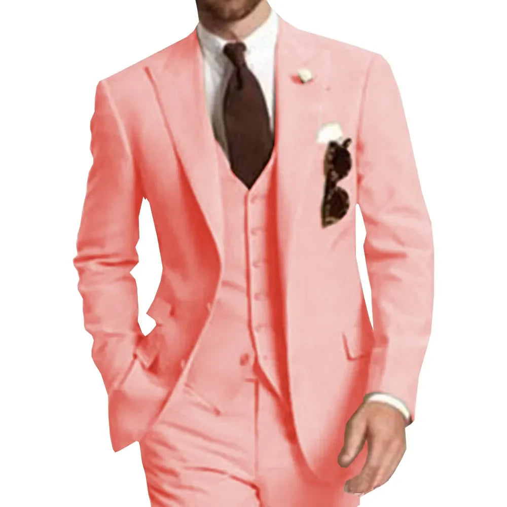 Business Party Best Men wedding Suit Peaked Lapel Two Button Custom Made Wedding Groom Tuxedos Jacket Pants Vest