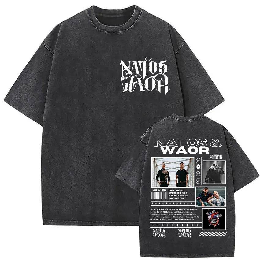 Washed Vintage NATOS WAOR Hijos De La Ruina Logo Album Merch T Shirts Men's Women Hip Hop Gothic Short Sleeve T-shirt Streetwear