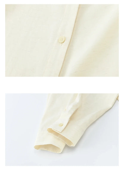 Women's Lapel Collar Long Sleeve Shirt 2026 Spring with Belted Waist Casual Loose Soft Beige Shirt Office Lady MXF13C2452