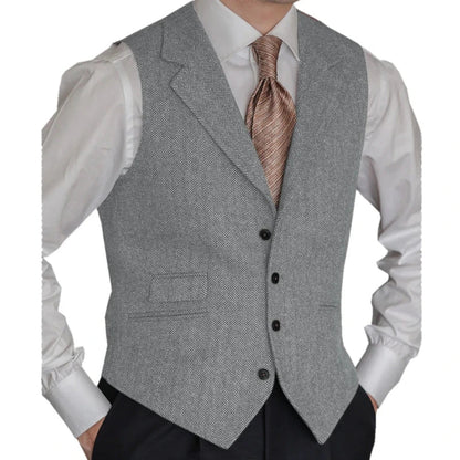 Men Vest Brown Classic Herringbone Pattern Suit Vest Notch Lapel Waistcoat Slim Formal For Wedding Groomsmen Banquet Men Suit