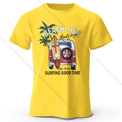 Vintage Surf Badge Printed Unisex Men Women T-Shirt Tees Tops 100% Cotton Retro Wave Graphic Beach Club Wear