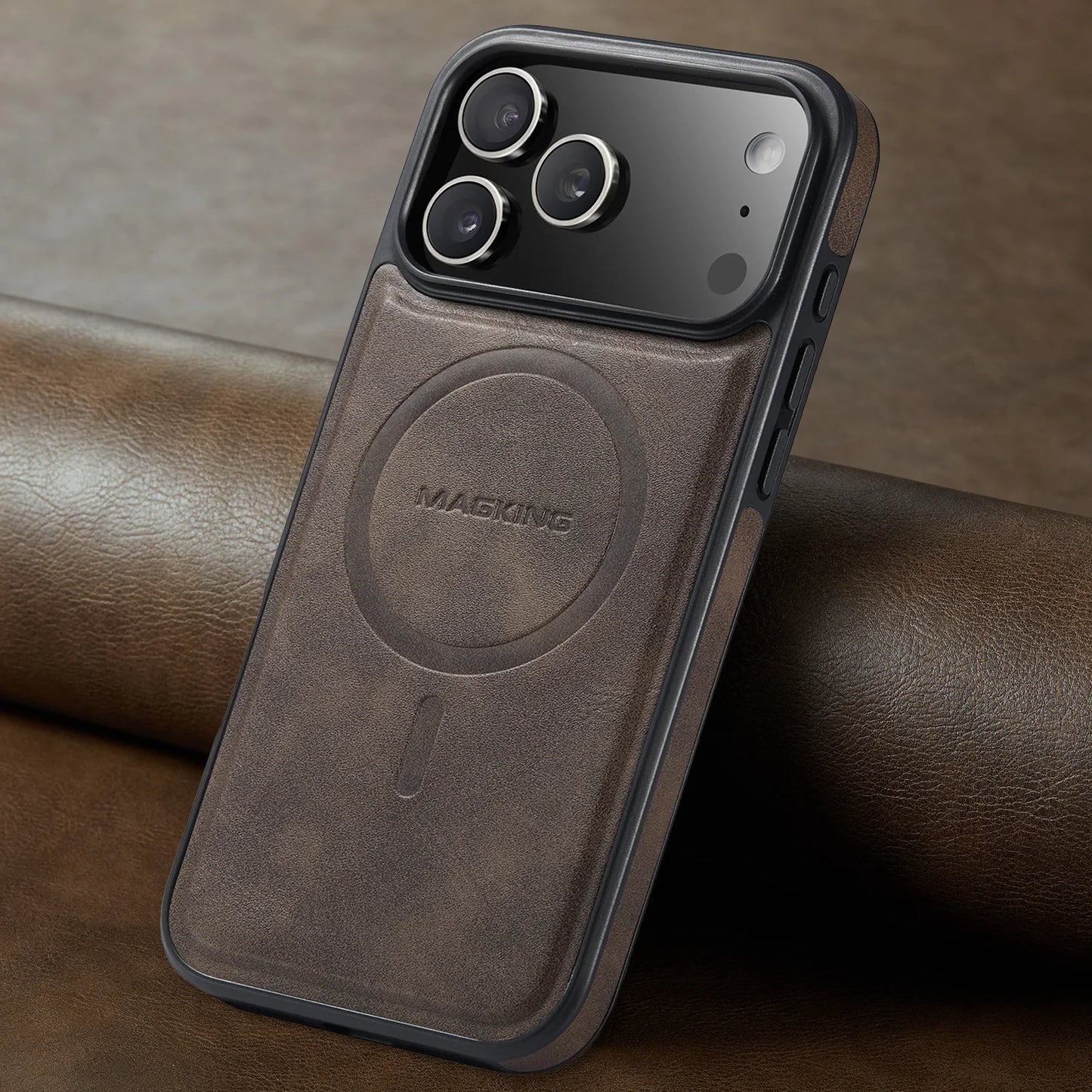 Leather Brand Magnetic Charging Phone Case For Magsafe iPhone 17 Air 16 15 14 Plus 13 12 Pro Max 16e Shockproof Protective Cover