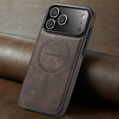 Leather Brand Magnetic Charging Phone Case For Magsafe iPhone 17 Air 16 15 14 Plus 13 12 Pro Max 16e Shockproof Protective Cover