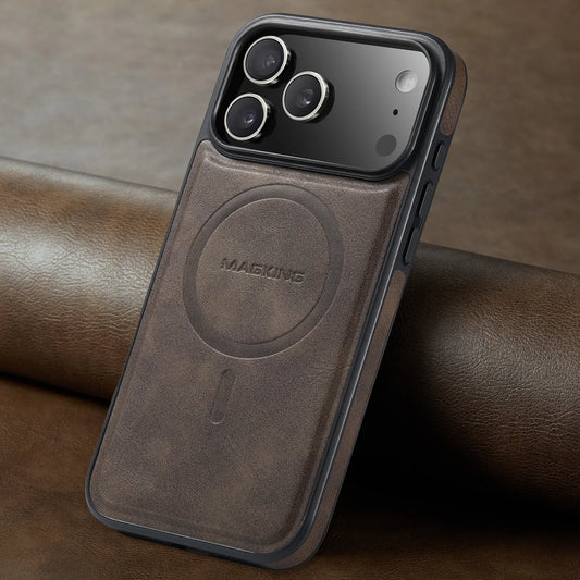 Leather Brand Magnetic Charging Phone Case For Magsafe iPhone 17 Air 16 15 14 Plus 13 12 Pro Max 16e Shockproof Protective Cover