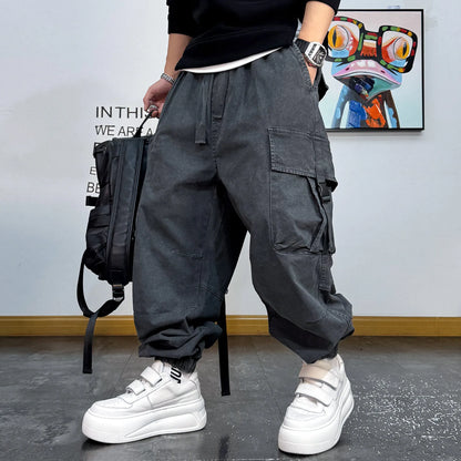 American Vintage Cargo Joggers Mens Washed Distressed Multi Pocket Pants Oversized Loose Fit Streetwear Hip Hop Plus Size Trendy
