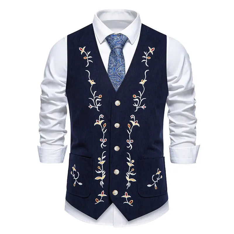 Four Seasons Suit Vest New Men's Fashion Contrast Embroidered Single Breasted Suits Waistcoat Workwear Groomsmen's Clothing
