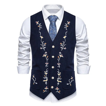 Four Seasons Suit Vest New Men's Fashion Contrast Embroidered Single Breasted Suits Waistcoat Workwear Groomsmen's Clothing
