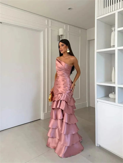 Customized Pink Tiered Ruffle Mermaid Corset Prom Dresses Sleeveless Vestidos De Noche Floor-Length Formal Evening 2026