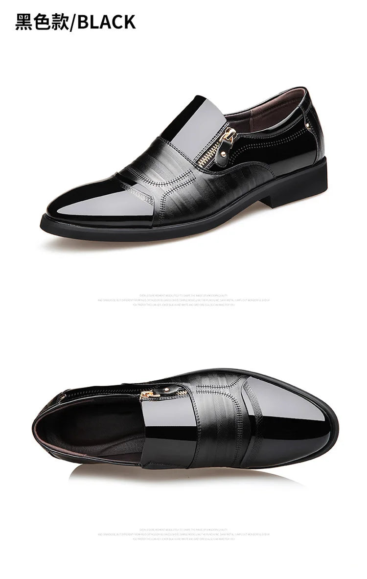 New autumn men's leather shoes Sharp pointed outdoor anti slip flat Fashion Business Zipper Footwear Casual comfort male shoes