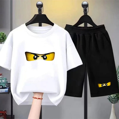 Summer T-Shirt Boyand Girls red Casual TShirt+Shorts Sets ninja Printed Kids Outfits Teen Children's Short Sleeve Tops