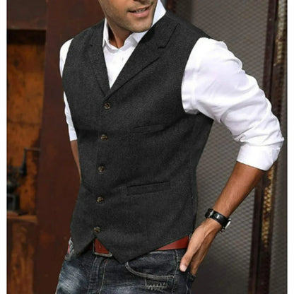 Business Suit Vest Man British Retro V-neck Male Vest Slim Solid Color Single-breasted Workwear Casual Men Waistcoat