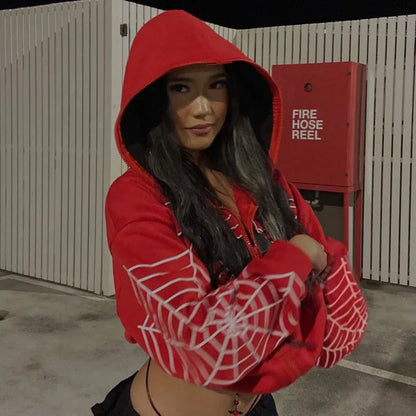Y2k Rhinestone Skeleton Hoodies Women Gothic Black Zip Up Oversized Sweatshirts Female Retro Harajuku Hooded Jackets Streetwear
