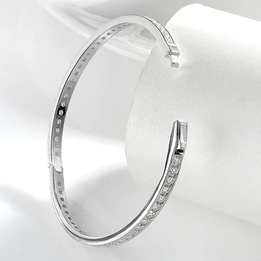 2.5mm Full Moissanite Bangle For Women 100% S925 Silver Sparkling D Color VVS Lab Diamond Bracelet Party Fine Jewelry Gift