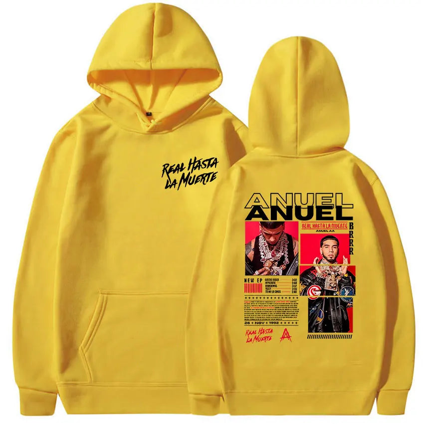 Rapper Anuel AA Real Hasta La Muerte Tour Album 2025 Hoody Mens Hip Hop Gothic Long Sleeve Sweatshirt Y2K Loose Oversized Hoodie
