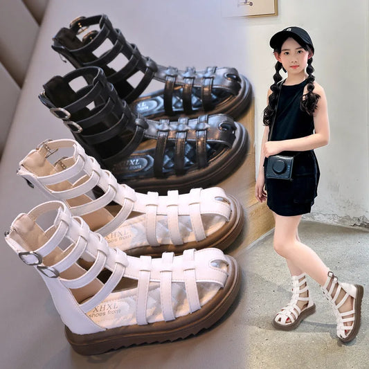 High-top Gladiator Platform Shoes Kids Wedding Party Footwear New Summer Little Girl Children Sweet Princess Long Sandals