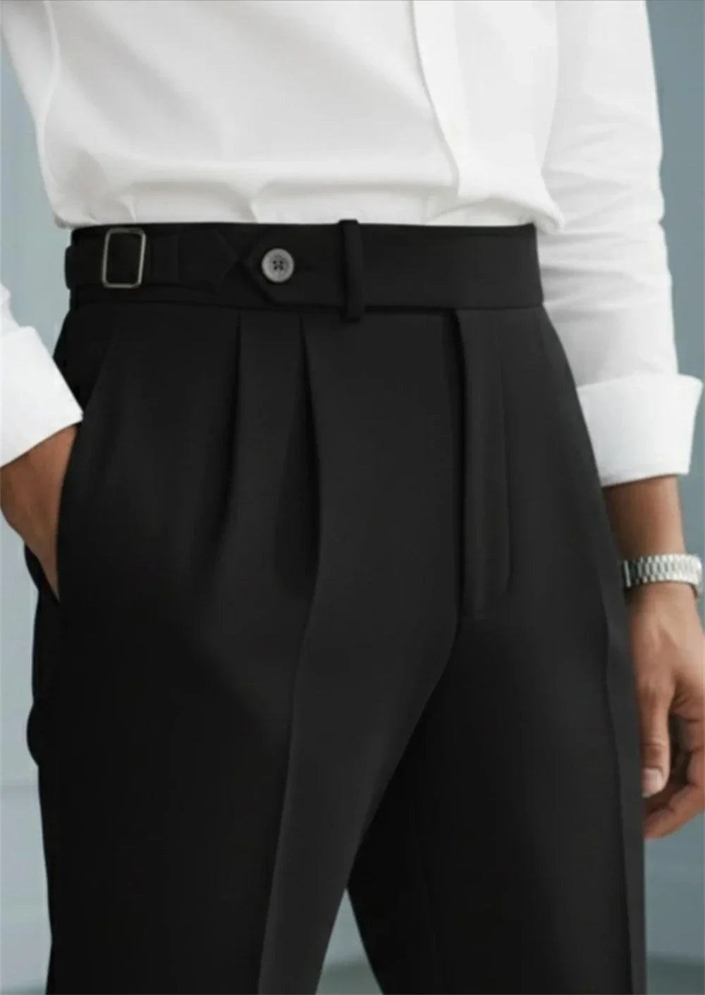 Vintage Men’s Burgundy High Waist Pleated Trousers Tailored Dress Pants with Side Adjusters Tailor Made