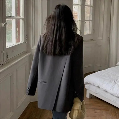 2025 Back Slit Design Blazer Coats Women Casual Fashion Loose Korean Jackets Streetwear Chic Long Sleeve All Match New Suit Tops
