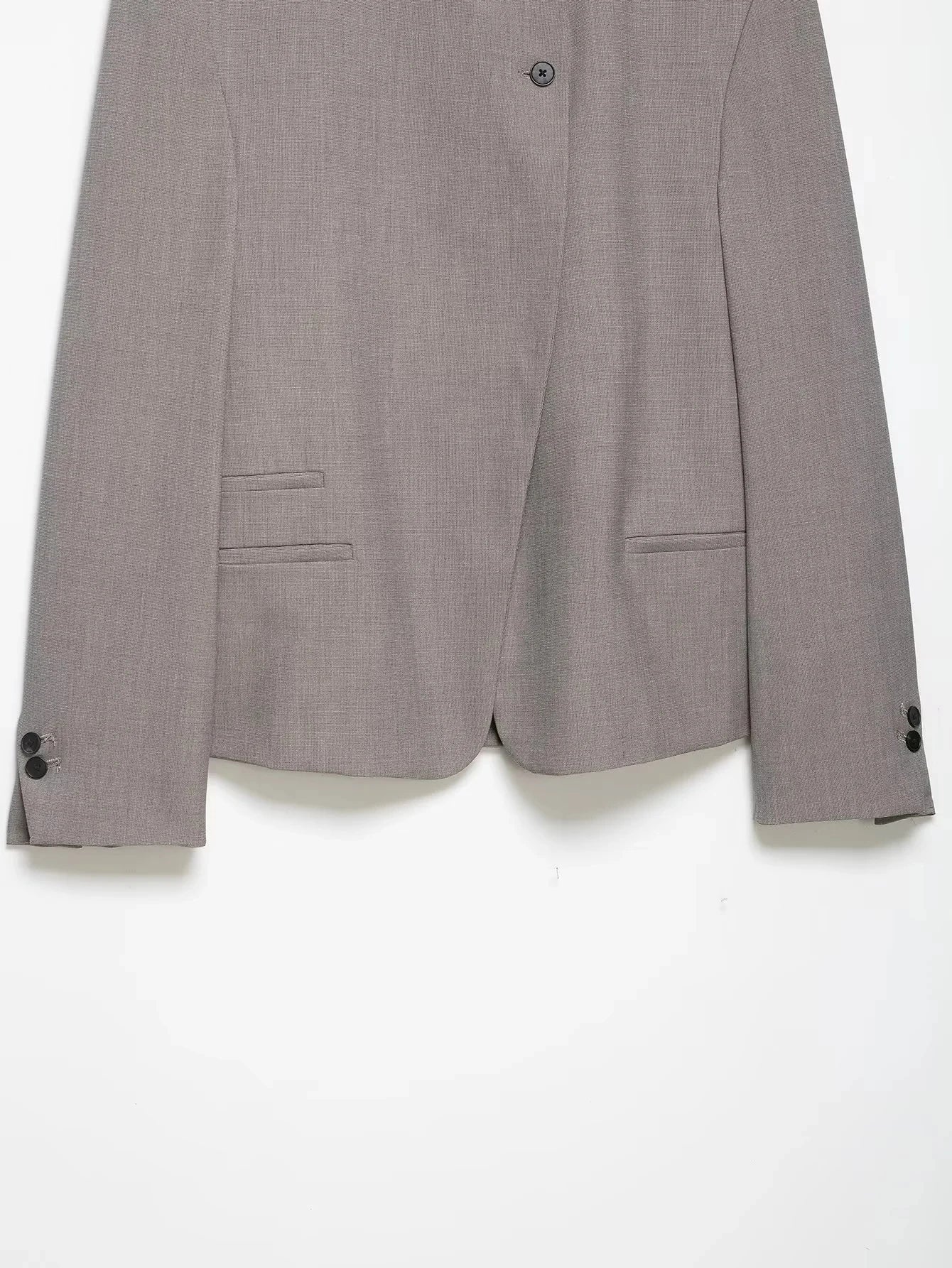 Vintage Office Lady Gray Solid Blazer Stand Collar Long Sleeve Loose Blazer Fashion 2026 Spring Summer Casual Blazer