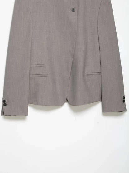 Vintage Office Lady Gray Solid Blazer Stand Collar Long Sleeve Loose Blazer Fashion 2026 Spring Summer Casual Blazer