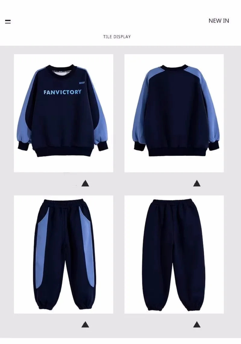 Spring Autumn Boys Cotton Alphabet Workout Sweatshirt+Sweatpant Sets School Kids 2PCS Tracksuit Children Jogger Outfits 7-16 Yrs