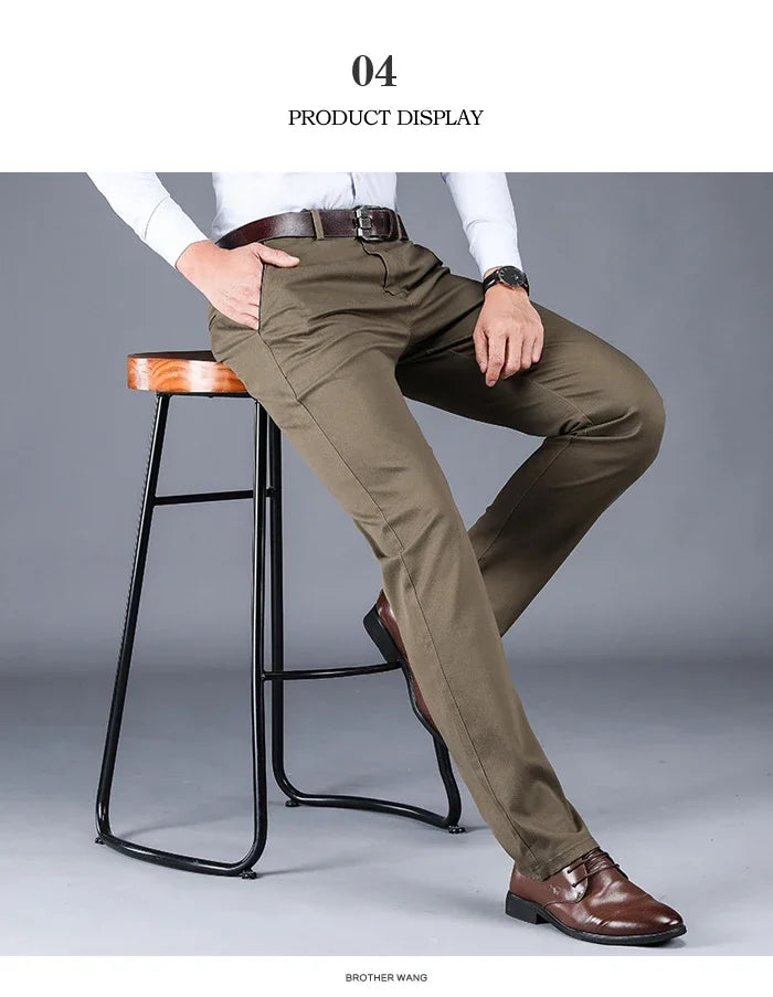 4 Colors 98% Cotton Casual Pants Men 2024 New Classic Style Straight Loose High Waist Elastic Trousers Male Brand Clothes