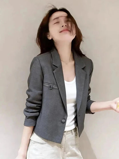 Chic Slim Cropped Blazer Women Elegant Fashion Long Sleeve Short Suit Coat Sweet All Match Female Fall Winter Jacket Outwear New