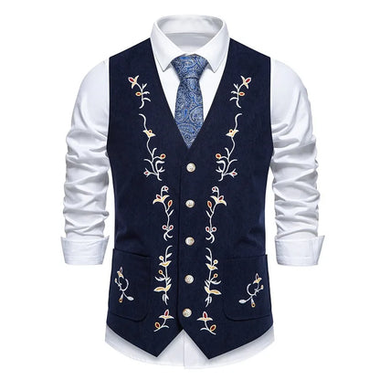 Suit Vest Man British Style Printed Single-breasted Male Waistcoat Slim V-neck Sleeveless Pocket Versatile Men Vest