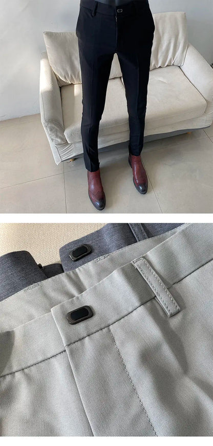 Men Suit Pant 2025 Autumn Solid Elastic Waist Dress Pants Calça Masculina Men Slim Business Office Social Ankle Length Trousers