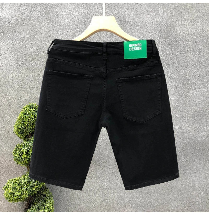 2026 Mens White Denim Shorts Summer Casual Slim Fit Pure Color Five Inch Beach Shorts Simple Stylish Fashion Jeans