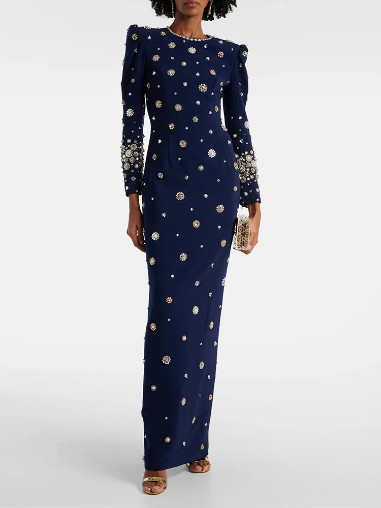 HIGH STREET Newest Fashion 2026 Designer Party Vestido Women's Formal Long Sleeve Luxurious Beaded Long Maxi Dress