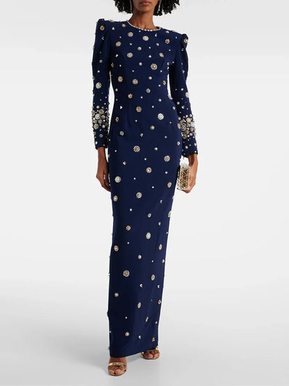 HIGH STREET Newest Fashion 2026 Designer Party Vestido Women's Formal Long Sleeve Luxurious Beaded Long Maxi Dress