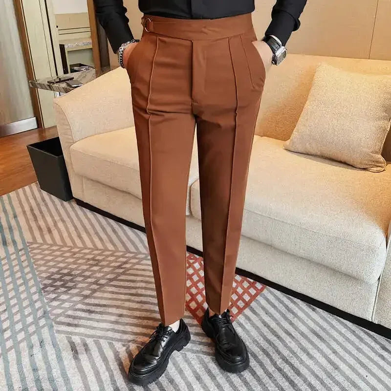 British Style Men's High Waist Casual Pants New Solid Color Naples Men Suit Pants Slim Fit Casual Business Formal Mens Trousers