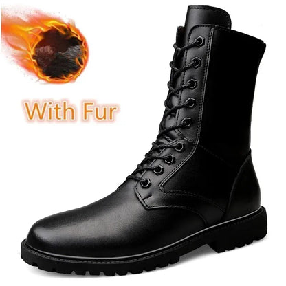 Fashion High Quality Business Boots Mens Winter Genuine Leather Outdoor Motorcycle Boots Male Lace-up Men's High Top Sneakers