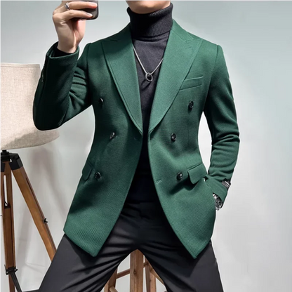 2025 Spring New Men's Waffle Double Breasted Suit Jacket High Quality Business Slim Fit Blazers Groom Social Party Dress Coats