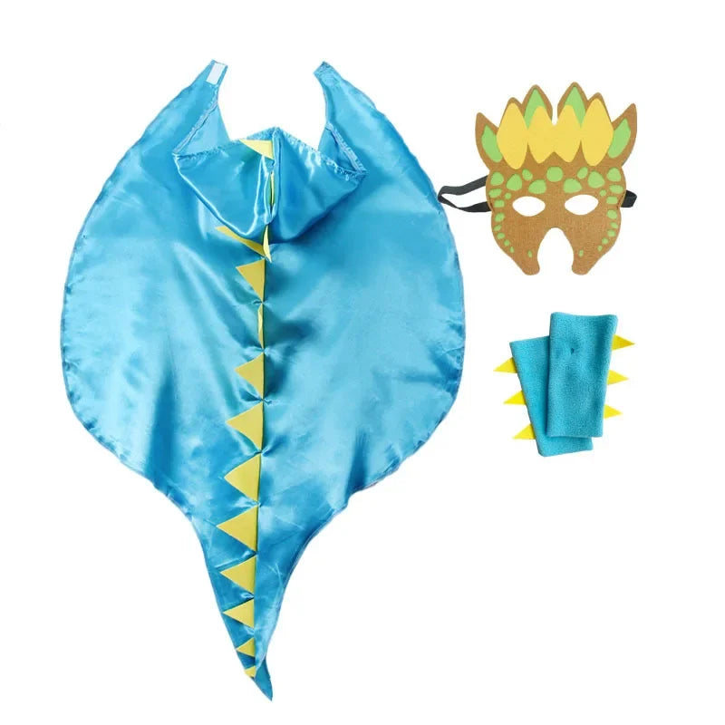 Boys Girls Dinosaur Cape Dragon Hooded Cloak for Kids Halloween Costume Christmas Fancy Cape Mask Cosplay Costumes