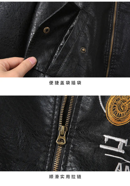 PU Leather Motorbike Jacket Men Autumn Winter Plush Washed Retro Motorcycle Jacket Motorcycle Accessories Moto Jacket Men