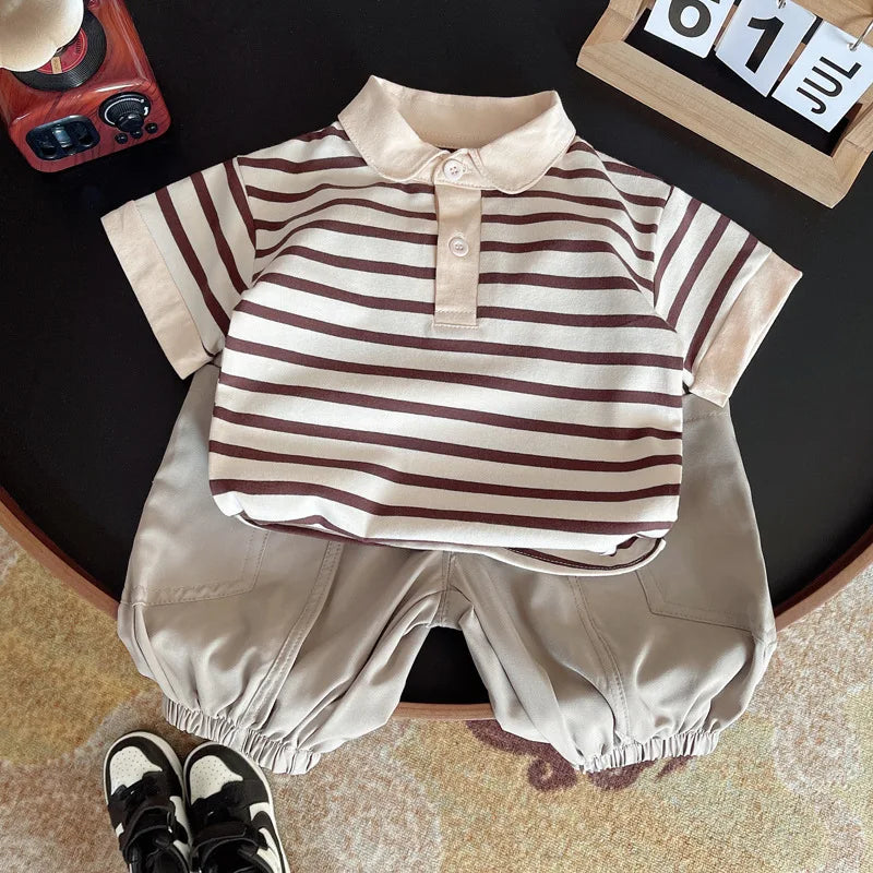 New Summer Fashion Baby Boys Clothes Suit Children Striped Polo T-Shirt Shorts 2Pcs/Set Toddler Clothing Costume Kids Tracksuits