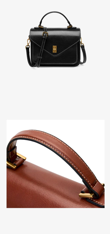 Genuine Leather Women luxury bag high quality Simple vintage Fashion Postman handbags ladies 2025 shoulder green small bag