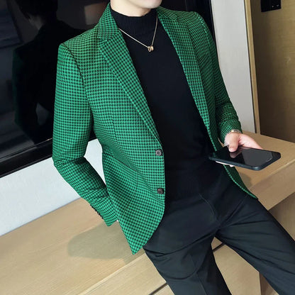 2025 Spring Men's Plaid Suit Jacket Korean Luxury Business Slim Fit Social Suit Jacket Formal Social Party Wedding Prom Tuxedo