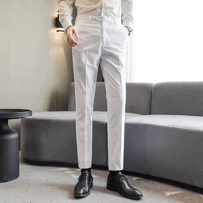 Plus Size 40-29 High Qualitys Men's Solid Color Slim Fit Suit Pants Fashion Business Formal Men Wedding Social Party Trousers