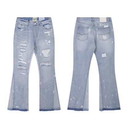 Denim Bell-bottoms Washed And Worn Patchwork Jeans