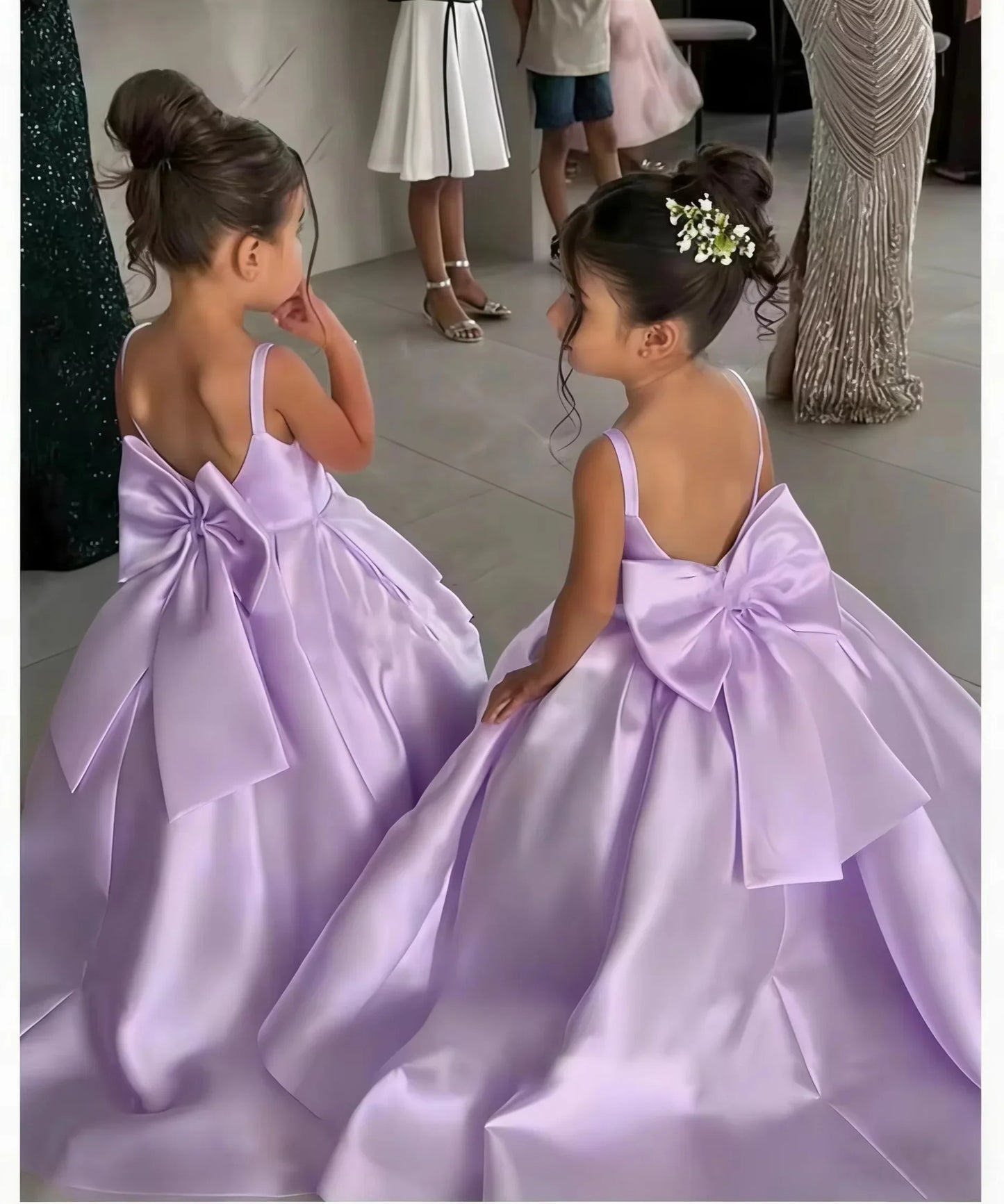 Ivory Flower Girl Dress With Bow Strap Mini Bridal Wedding Dress Kids Ball Gown 1st Communion Frock Customized Vestidos De Noiva