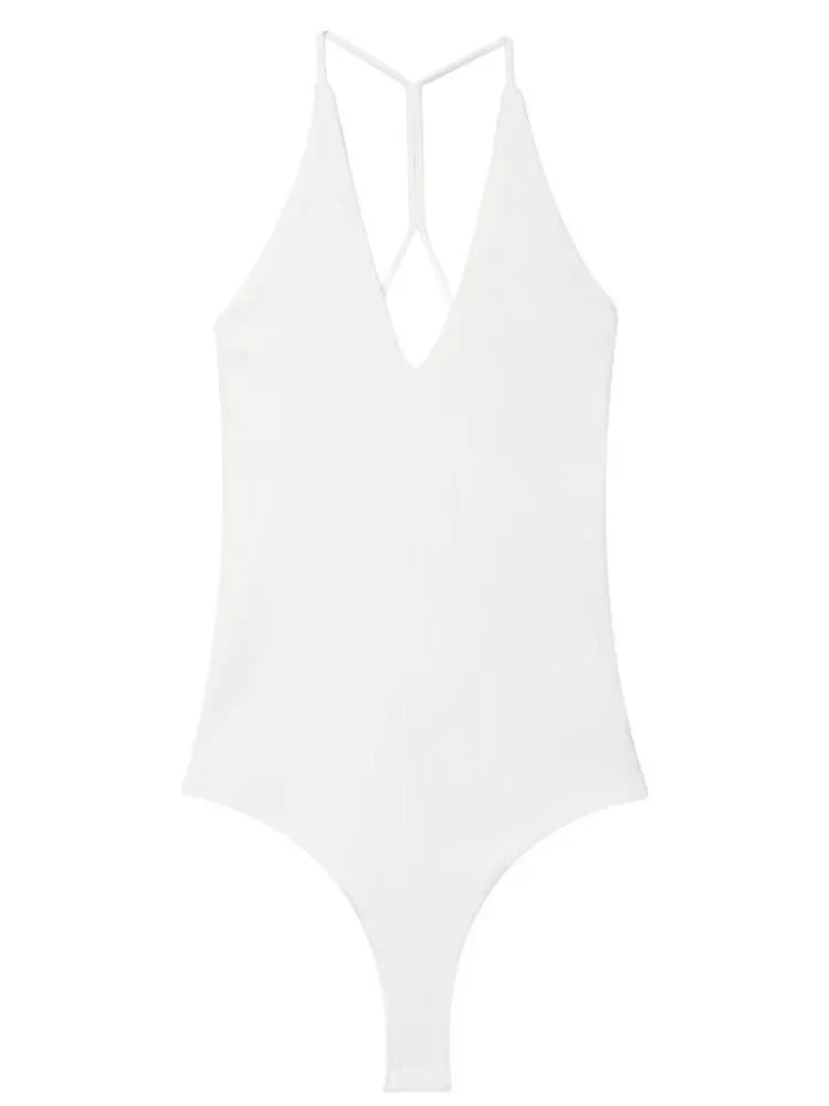 Female Bodysuit Summer Slip Off Shoulder One Piece Swimsuits Corset Backless Bodysuits Sexy Women Beach Black Brown Body
